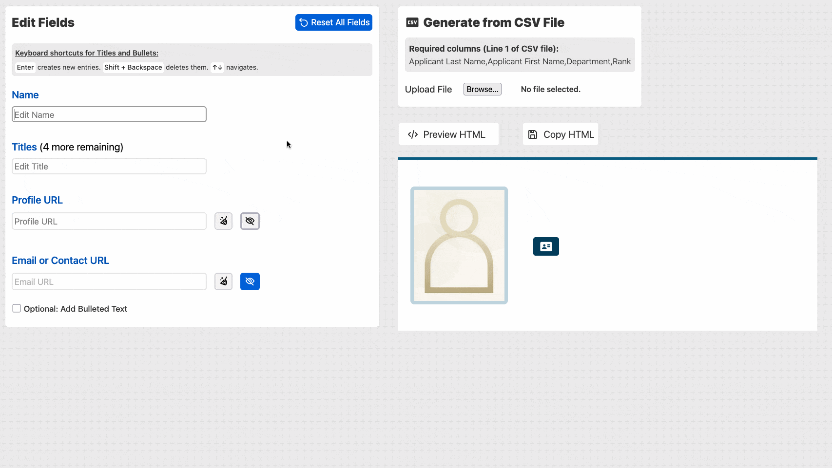 Faculty Listing Builder Demo